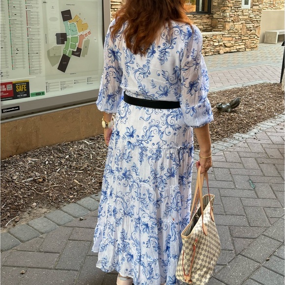 Spring Tea Maxi Dress-French Blue Pretty In Floral Dress size L - Picture 8 of 9